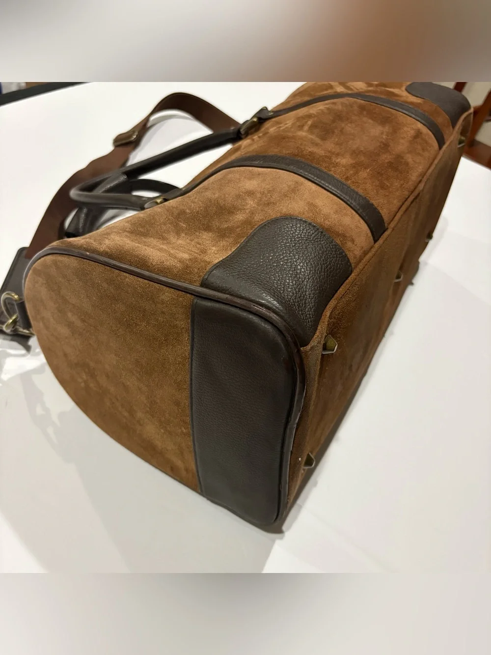Marlboro Vintage Leather Suede Grit Weekender Duffel Bag Brown large